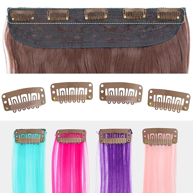 25Pcs 32mm Hairpieces Snap Clips U Shape Wig Clips for Hair Extensions Making Wig Accessories Set Tools (Light Brown)
