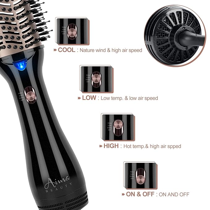 One Step Hair Dryer & Volumizing Hot Air Brush, Blow Dryer, Ceramic Straightener, Curler & Hot Comb 4 in 1 Salon Ionic Brush, Hair Styling Tools, Black