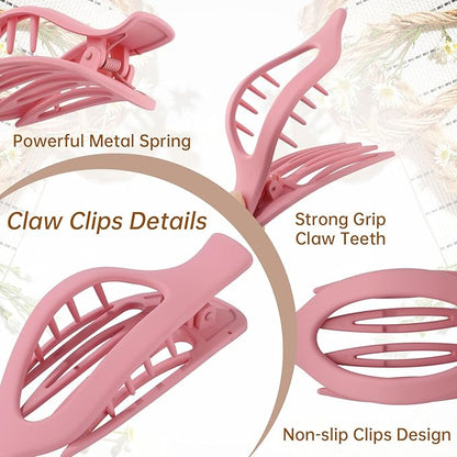 French Flat Hair Clips for Women - 6Pcs Flat Hair Claws for Thin Thick Hair Strong Hold No Slip Grip Hair Claw Clips for Women Girls (Matte Bright color(L:4.6 IN, W:1.97IN))