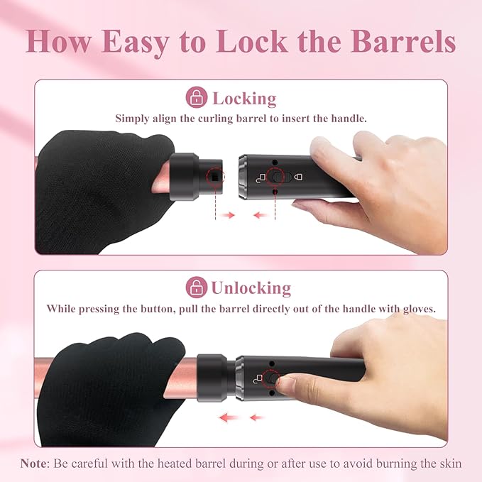 5 in 1 Curling Iron, Curling Wand Set with 3 Barrel Crimper Hair and 4 Interchangeable Ceramic Curling Wand(0.35”-1.25”), Fast Heating Hair Curler, Include Glove & Clips-Pink