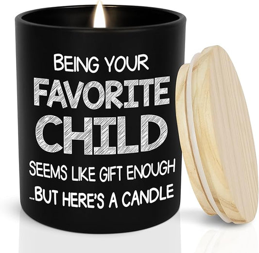 TEEZWONDER Mothers Day Gifts for Mom from Daughter Son - Favorite Child Scented Candle Vanilla Lavender 10 oz - Mother's Day Fathers Day Gift for Dad Grandma Grandpa, Mom Birthday Gifts for Women