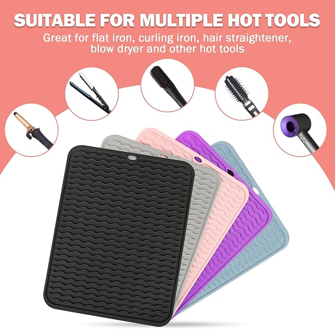 Oversize Silicone Heat Resistant Mat for Curling Iron, Hair Straightener, Flat Irons and Hot Hair Styling Tools, Portable Wrap Pad Cover for Home Vanity Travel(14.2" x 11")