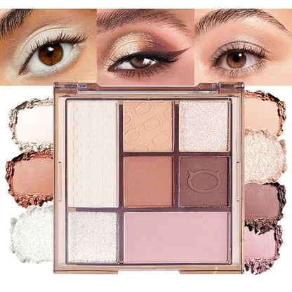 Seven Color Matte Shimmer Eyeshadow Makeup Palette,Pearl White Ivory White & Brown Coffee Pink 7 Color Series Powder Eye shadow ,Daily Makeup Eyeshadow Box, Easy to Carry, Vegan & Cruelty-Free, 03