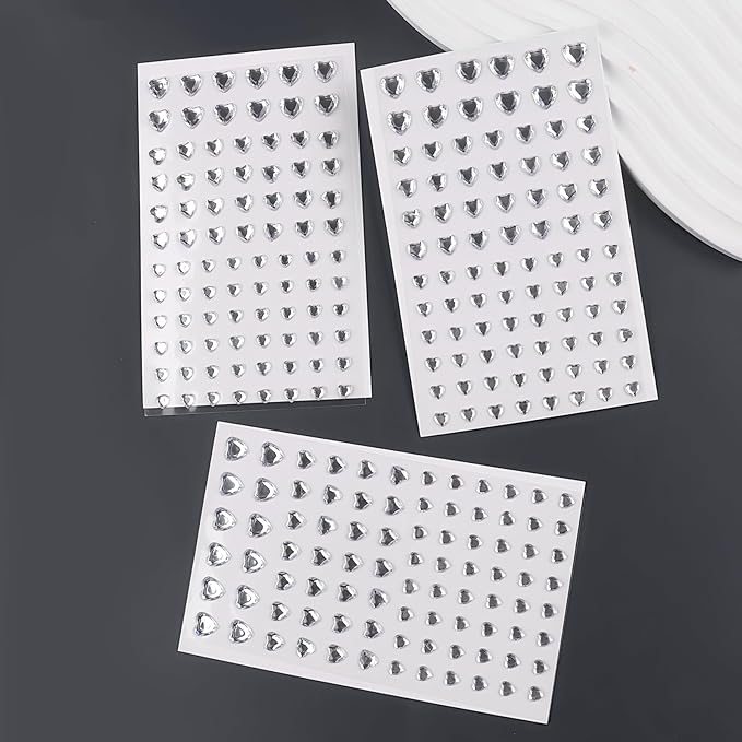 264Pcs Heart Face Gems Love Gems, Self-Adhesive Face Jewels Rhinestones 5/7/10 mm DIY Face Gems Stick on, Valentine Makeup Gems Rave Accessories for Face Eyes Hair Makeup Body, Crafts (Silver)
