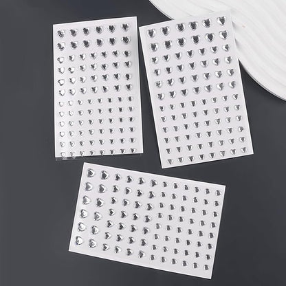 264Pcs Heart Face Gems Love Gems, Self-Adhesive Face Jewels Rhinestones 5/7/10 mm DIY Face Gems Stick on, Valentine Makeup Gems Rave Accessories for Face Eyes Hair Makeup Body, Crafts (Silver)