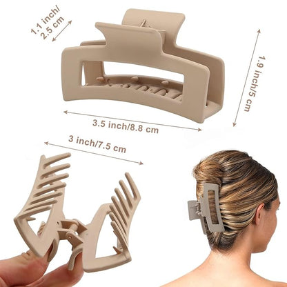 6 Pack Square Claw for Women Girls, 3.5" Medium Non-slip Rectangular Matte Clips Strong Hold Jumbo Hair Styling Accessories, Brown