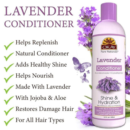 Okay Lavender Shine&Hydration Conditioner Helps Replenish,Nourish and Hydrate Hair Sulfate,Silicone,Paraben Free For All Hair Types and Textures Made in USA 12oz (OKAY-LAVC12)