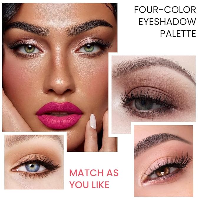 Eyeshadow Quad, Nude Brown Matte Shimmer Eye Shadow Makeup Powder Palette, Suitable for Women's Daily Eyeshadow Makeup, Long-Lasting Waterproof and Smudge-Proof, Easy to Apply, with Built-In Mirror 01