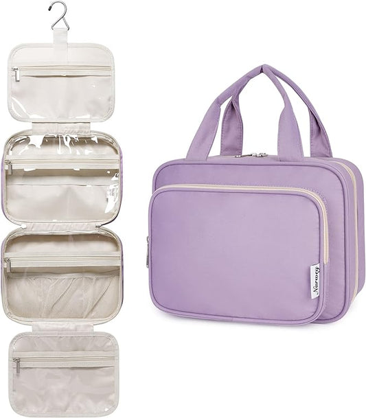 Narwey Hanging Toiletry Bag for Women Travel Makeup Bag Organizer Toiletries Bag for Travel Size Essentials Accessories Cosmetics (Purple (Medium))