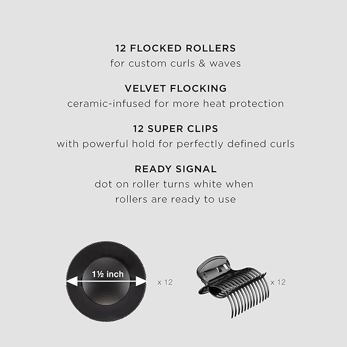 Conair Hot Rollers Hair Curlers for Long, Medium and All Hair | Heated Rollers with Hair Roller Clips Included | 1 1/2-inch Rollers | Amazon Exclusive