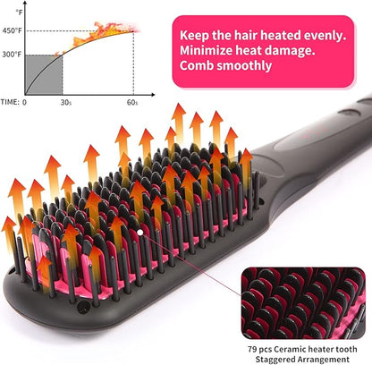 Enhanced Negative ion Hair Straightener Brush, Anti-Scald hot Hair Styling Tools & appliances Comb for Natural Thick Hair Women, Portable Electric Ceramic Heated Hair straightening Brush Products