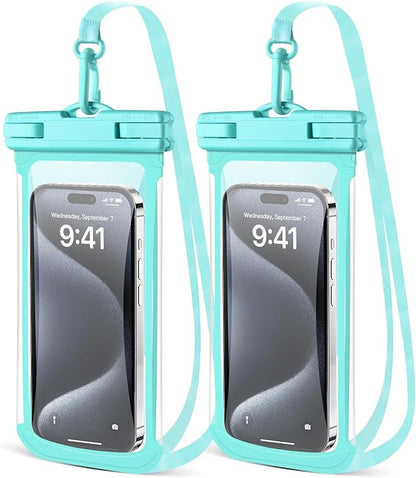 2 PCS Waterproof Phone Pouch,3D Underwater Case for iPhone 15 14 13 12 Pro Max Plus,Galaxy S24 S23 Pixel Up to 8",Dry Bag Beach Cruise Essentials,Green& Green