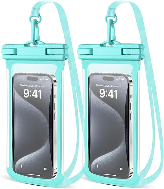2 PCS Waterproof Phone Pouch,3D Underwater Case for iPhone 15 14 13 12 Pro Max Plus,Galaxy S24 S23 Pixel Up to 8",Dry Bag Beach Cruise Essentials,Green& Green