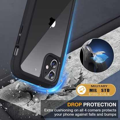 Miracase Glass Series Designed for iPhone 11 Case [2023 Upgraded] Full-Body Rugged Bumper Case with Built-in 9H Tempered Glass Screen Protector and Camera Protector (Black)