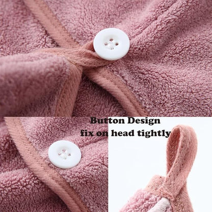 2 Pack Microfiber Hair Towel Wrap,Hair Drying Towel with Button Design,Head Towel to Dry Curly Hair Quickly (Bean Pink)