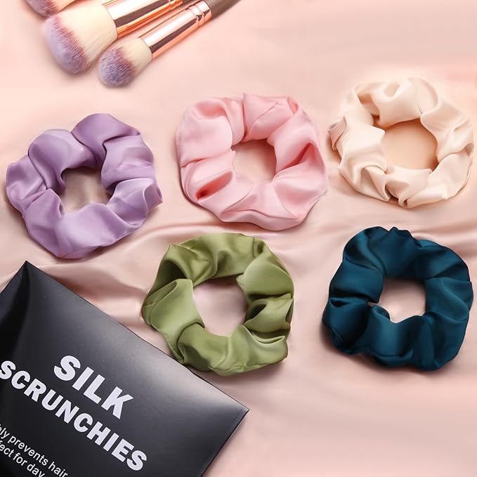 5Pcs Mulberry Silk Hair Ties,Silk Hair Scrunchies for Frizz & Breakage Prevention,No Damage,Elastic Ponytail Holders, Funny Gifts for Girlfriend Her Mon Grandma Daughter
