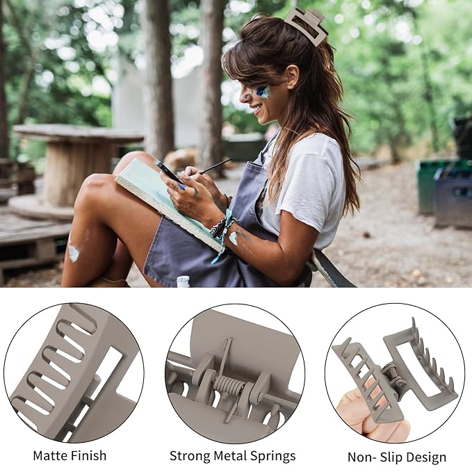 3.5 Inch Medium Hair Claw Clips 6 Pack Hair Clips for Women Square Claw Clips Rectangle Clips for Hair Banana Jaw Clips Hair Accessories for Girls -Neutral