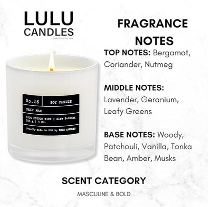 Lulu Candles | Sexy Man | Luxury Scented Soy Jar Candle | Hand Poured in The USA | Highly Scented & Long Lasting (9 Oz.)