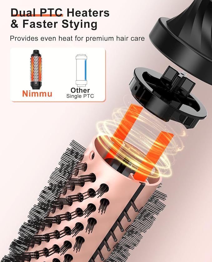 Nimmu Thermal Brush for Blowout Look, 1.5 inch Heated Round Brushes Curling Iron with 10 Temperature Control, Hot Brush Styler Dual Voltage for Travel, Rose Gold