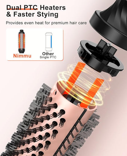Nimmu Thermal Brush for Blowout Look, 1.5 inch Heated Round Brushes Curling Iron with 10 Temperature Control, Hot Brush Styler Dual Voltage for Travel, Rose Gold