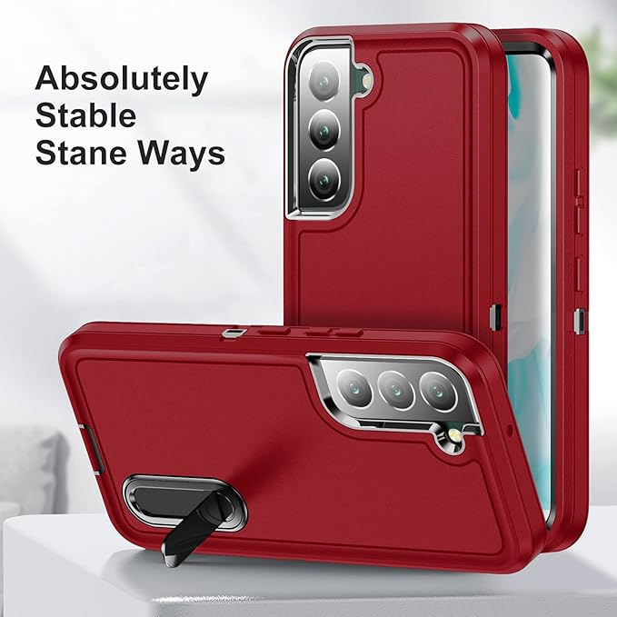 for Samsung Galaxy S22 Plus Case Galaxy S22+ Case with Kickstand Case 3-Layer Military Grade Protective Case Cover Silicone Rugged Shockproof for Galaxy S22 Plus S22+ Phone Case Red+Black