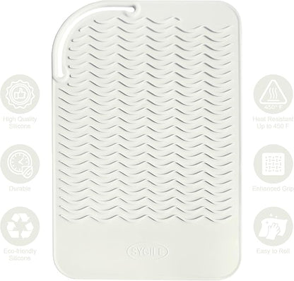 11" X 7.5" Large Heat Resistant Travel Mat for Curling Irons Flat Irons Hair Dryers Hair Straighteners Pad - Silicone Mat for Hair Styling Tools, Salon Hot Tools Mat, Vanity Mat - Ivory White