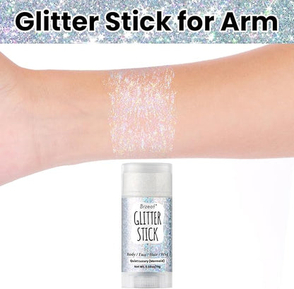 Brzeaf Waterproof Mermaid Glitter Stick, Shimmery& Long Lasting, Hair Eyeshadow Face Body Glitter, Singer Concert Music Rave Festival, Glitter Stick Makeup for Women Men