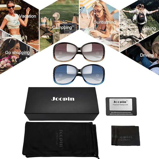 Joopin Big Womens Sunglasses Polarized Trendy Sun Glasses Large Rectangle UV Protection Rhinestone Sunnies