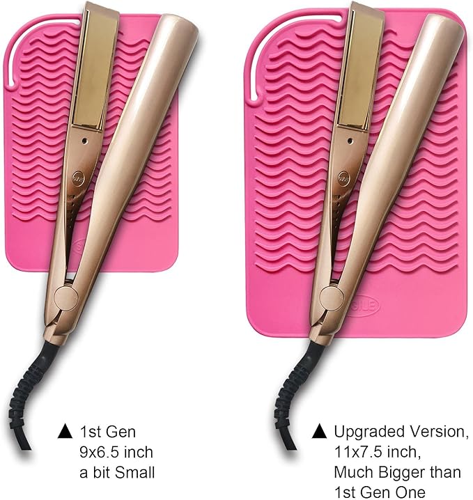 11" X 7.5" Large Size Heat Resistant Silicone Travel Mat, Anti-Heat Pad for Hair Straighteners, Hair Rollers, Curling Irons, Flat Irons and Other Hair Styling Tools - Baby Pink