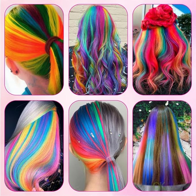 36 Pcs Colored Clip in Hair Extensions 20 Inch Long Straight Party Highlights Colorful Hair Extensions Synthetic Hairpieces for Women Kids Girls(18 colored)