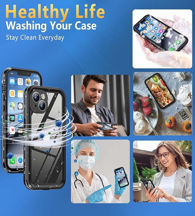 Design for iPhone 13 Case Waterproof, Full Body Underwater Dustproof Shockproof Case Built-in Screen Protector 6.1'' - Clear