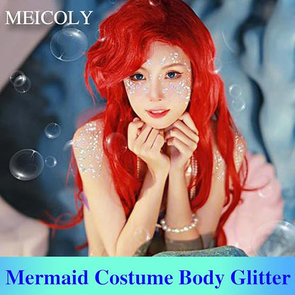 MEICOLY Chameleon Iridescent White Body Glitter,Chunky Face Glitter Paint Ice Themed Aerial Performance,Color Changing Mermaid Face Glitter,Opal Glitter for Face Body Hair,Festival Party Cheer Makeup