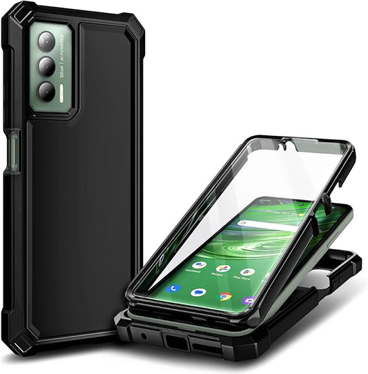 Designed for Cricket Outlast Phone Case, ATT Jetmore Case with [Built-in Screen Protector], Full-Body Protective Shockproof Rugged Bumper Cover Case (Black)