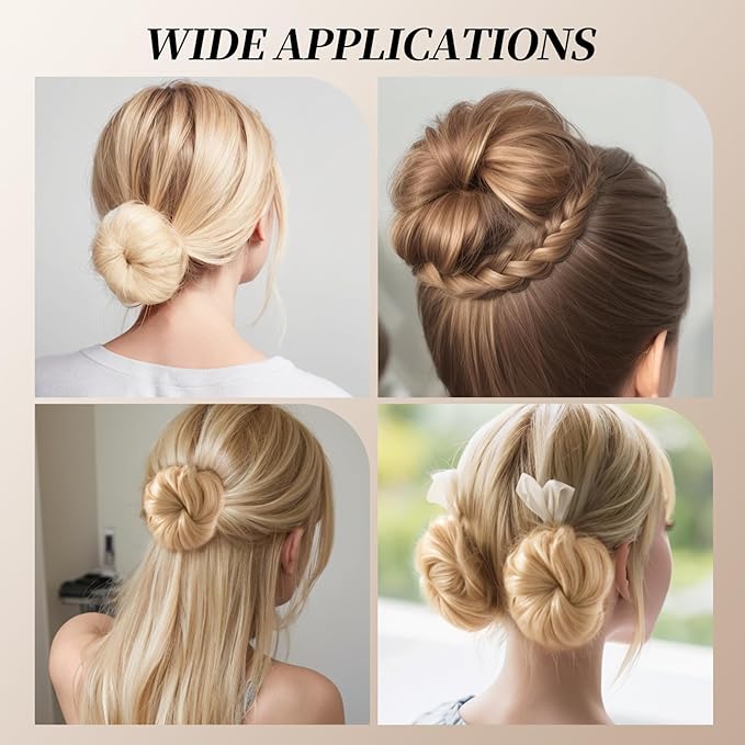 Teenitor Hair Bun Maker Kit, 4pcs Medium Size Donut Bun Maker, 10pcs 50cm Invisible Hair Nets, 10pcs 6cm Hair Bobby Pins, Hair Bun Shaper Set, Beige