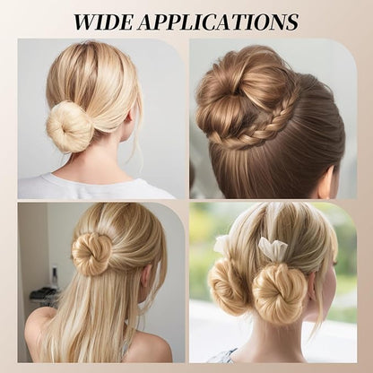 Teenitor Hair Bun Maker Kit, 4pcs Medium Size Donut Bun Maker, 10pcs 50cm Invisible Hair Nets, 10pcs 6cm Hair Bobby Pins, Hair Bun Shaper Set, Beige
