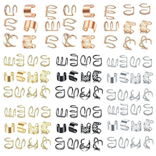 96 Pcs Gold Silver Black and Rose Gold Hair Braids Dreadlock, Non-Piercing Ear Clip Beard Beads Cuffs Clip Hair for Women Men Hair Accessories Styling Jewelry Tools