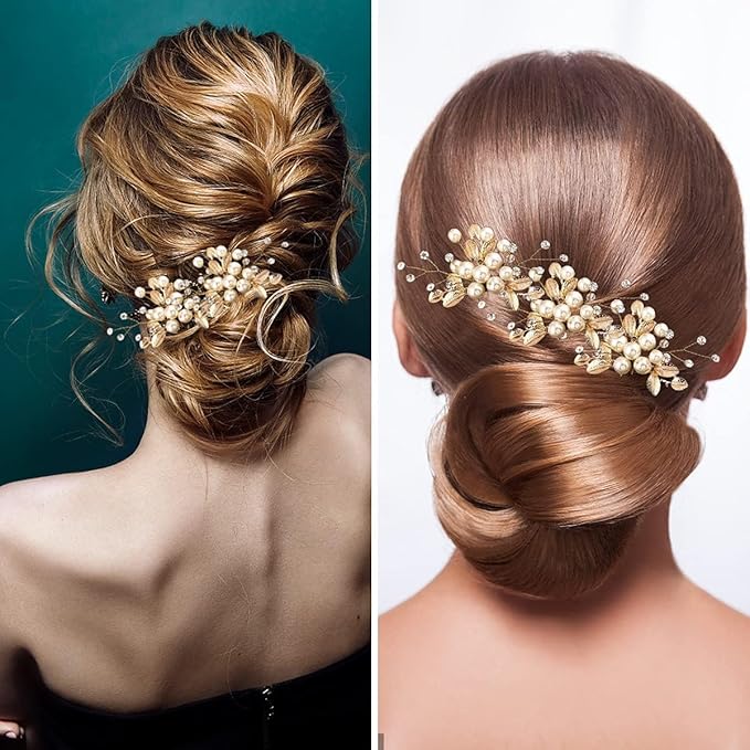 4 Pcs Hair Pins, Floral Hair Clip Bridal Accessories for Women and Girls - Pearl Wedding Flower Hair Accessories for Women
