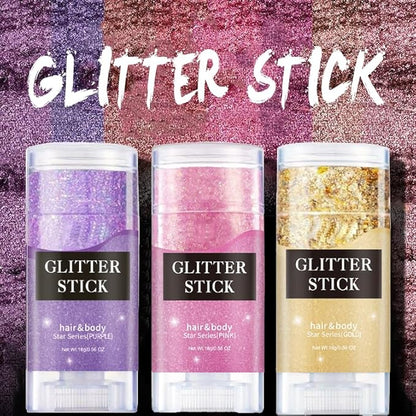 2 Color Face Glitter Stick,Holographic Sequins Paint Sparkling Body Glitter Gel Makeup for Women. (Pink and Gold face Glitter Stick)