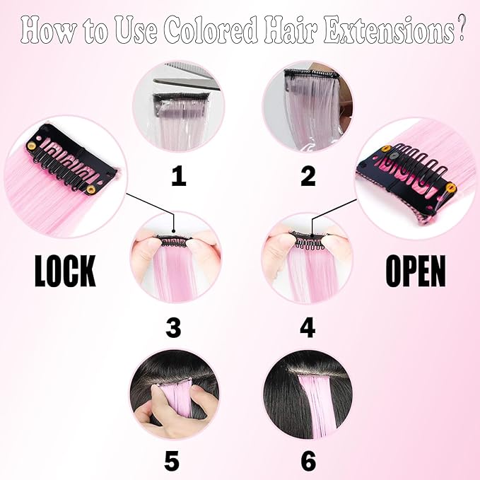20 Inch Colored Light Pink Hair Extensions Party Highlights, Straight Hairpiece Clip in Synthetic Hair Extensions for Kids Girls (12 Pcs Light Pink)