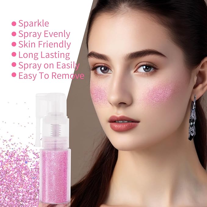 MEICOLY Pink Hair and Body Glitter Spray,Shinny Sparkle Glitter Spray for Clothes,Loose Shimmer Hairspray for Festival Rave Makeup/Stage Performance,Lightweight,25g/0.88OZ