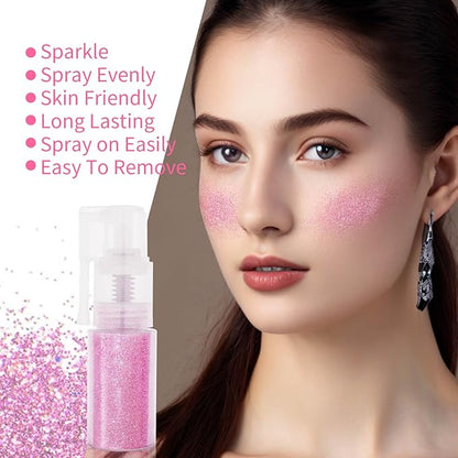 MEICOLY Pink Hair and Body Glitter Spray,Shinny Sparkle Glitter Spray for Clothes,Loose Shimmer Hairspray for Festival Rave Makeup/Stage Performance,Lightweight,25g/0.88OZ