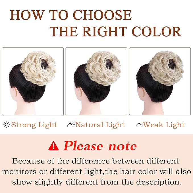 MORICA Messy Bun Hair Piece for Women - Elastic Wavy Curly Fake Bun Hair Extension Chignon Ponytail Hairpieces for Women (Ash Blonde & Bleach Blonde)