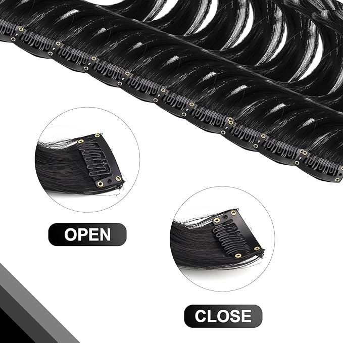 10 PCS Black Curly Wavy Clip-in Synthetic Hair Extensions, Rainbow Neon Party Highlights, Colorful Hair Accessories for Kids, Girls, Women, 17 Inch