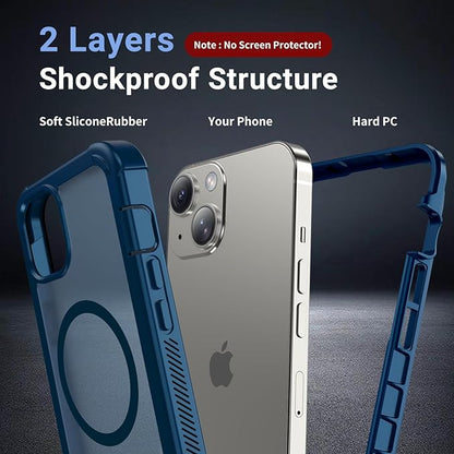 for iPhone 14 case, with [Compatible with MagSafe][Military Grade Drop Protection][Heavy Duty Protection][Non-Slip][Shockproof] with 2-Layer Durable Bumper Phone Case 6.1''-Deep Blue