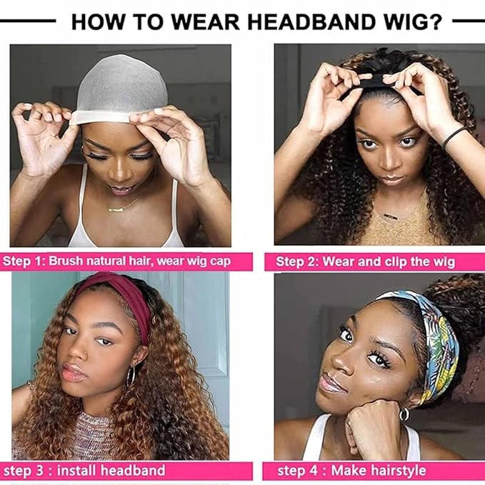 Ombre Wig Honey Blonde Wig 22 Inch 4/27 Highglight Wig Headband Wig Human Hair Deep Wave Headband Wig Curly Wig Colored Wigs