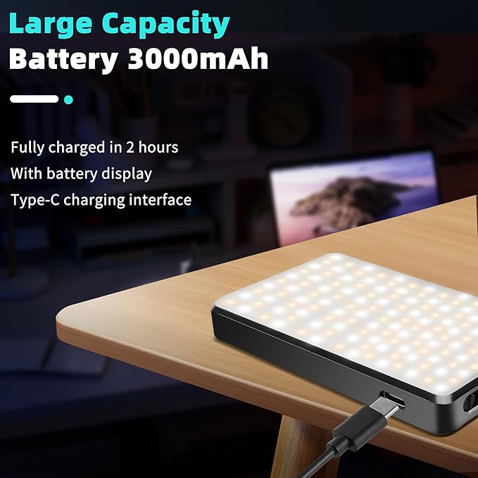 120 LED Selfie Light, Phone Light, 3000Mah Rechargeable Clip Video Light, Adjusted 3 Light Modes, for Phone, Camera, Laptop, iPad, Light for Phone for Selfie, Video Conference, TikTok, Vlog