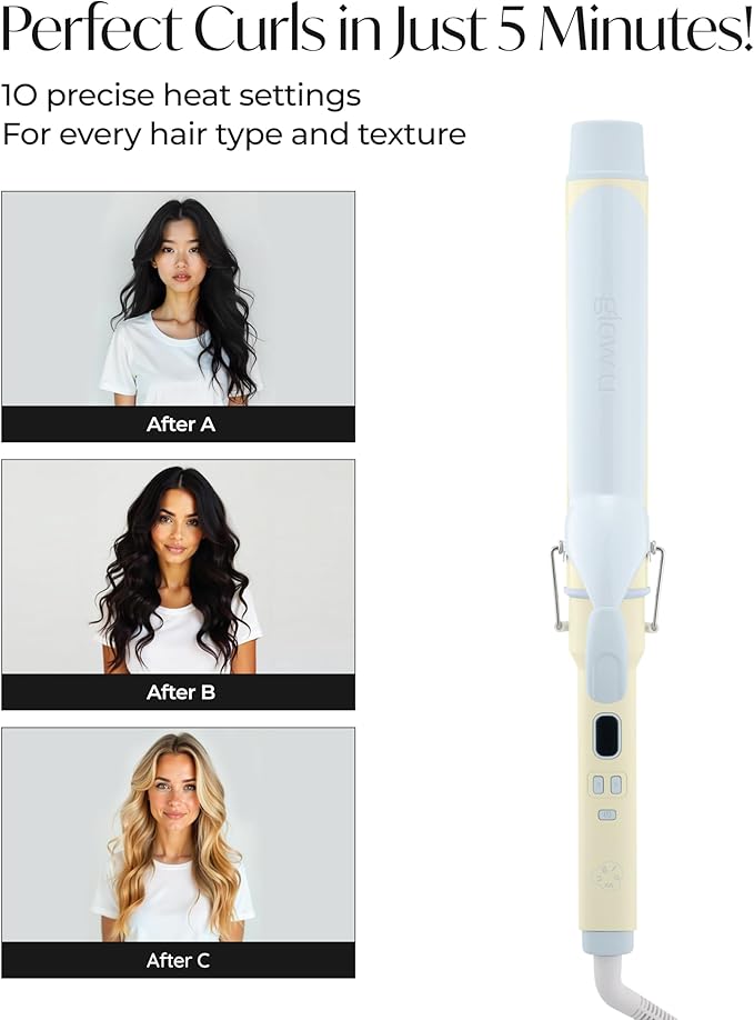 1 1/2 inch Extra Long Curling Iron - 10 Temperature Modes Fast and Easy Styling - 7.3" Ceramic Barrel Hair Wand for All Hair Types Blowout, Beach Waves, Bouncy Curls - Marshmallow