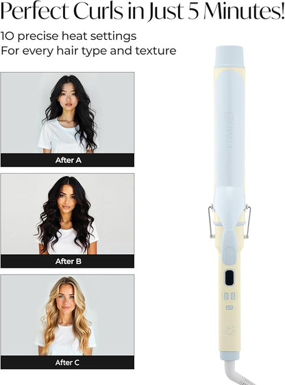 1 1/2 inch Extra Long Curling Iron - 10 Temperature Modes Fast and Easy Styling - 7.3" Ceramic Barrel Hair Wand for All Hair Types Blowout, Beach Waves, Bouncy Curls - Marshmallow