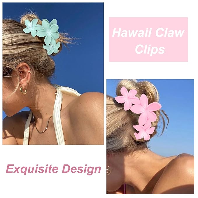 4PCS Cute Plumeria Flower Claw Hair Clips for Women - Large, Strong Hold Beach Hair Accessories for Thick Hair (Colorful)
