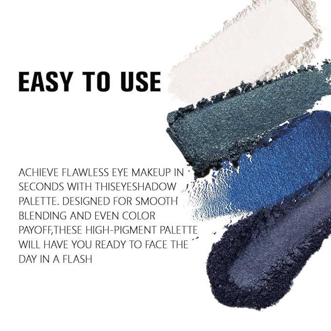 4 Colors Deep Teal Lvory Sapphire Blue Navy Blue Eye Shadow Palette Makeup, Highly Pigmented Waterproof Matte Shimmer Eyeshadow Palette for Women, paleta de sombras de ojos, Vegan & Cruelty-free 08